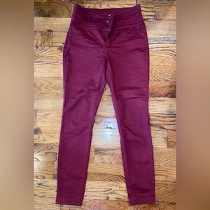 REFUGE, size 6, high rise, burgundy, skinny jeans
